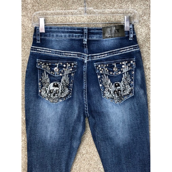 Sky Denim - SKY Embellished Hi Rise Bootcut Flare Jeans Women 9 Dark Wash Stretch Y2K Denim